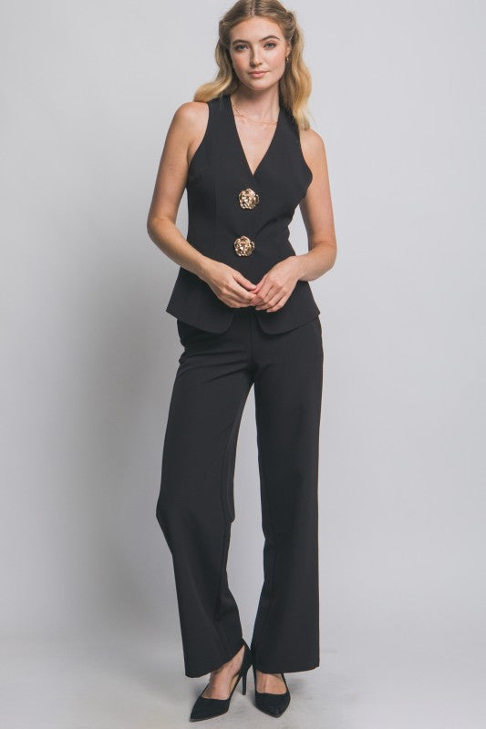V-neck Top & Casual Pants Set