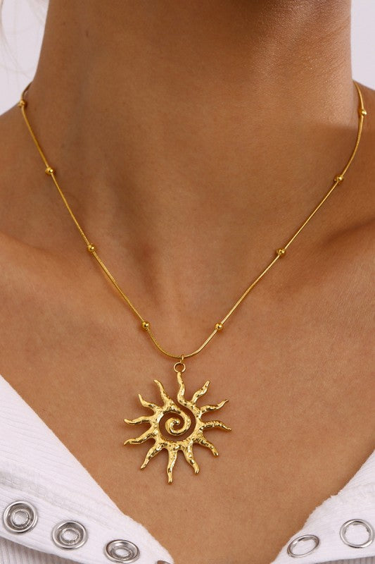 Sun Pendant Beaded Chain Necklace