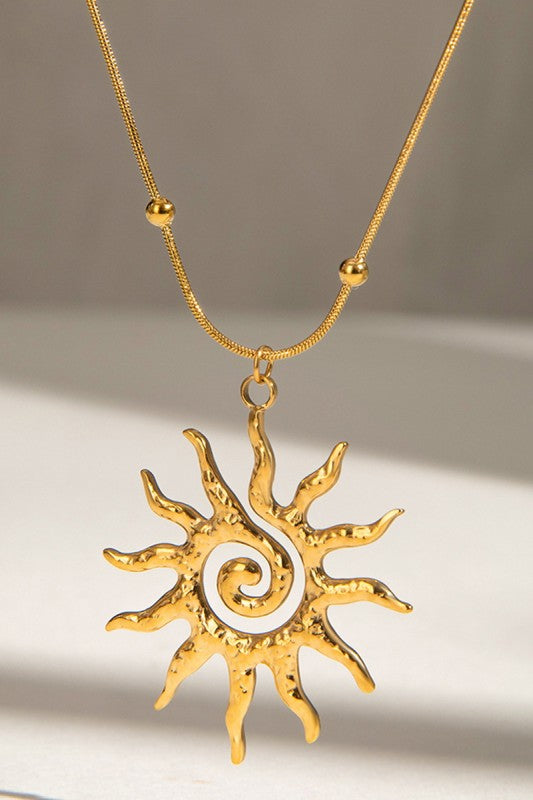 Sun Pendant Beaded Chain Necklace