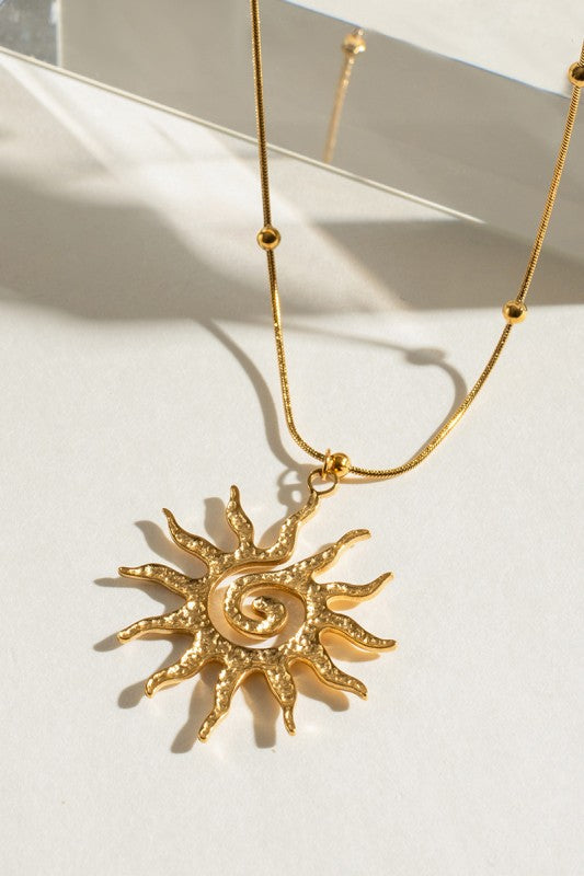 Sun Pendant Beaded Chain Necklace