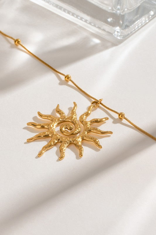 Sun Pendant Beaded Chain Necklace