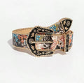 Metal Buckle Multi-color Flower Print Belt