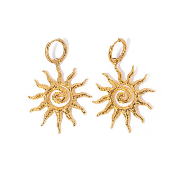 Sun Spiral Drop Hoop Earrings