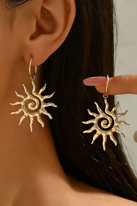 Sun Spiral Drop Hoop Earrings