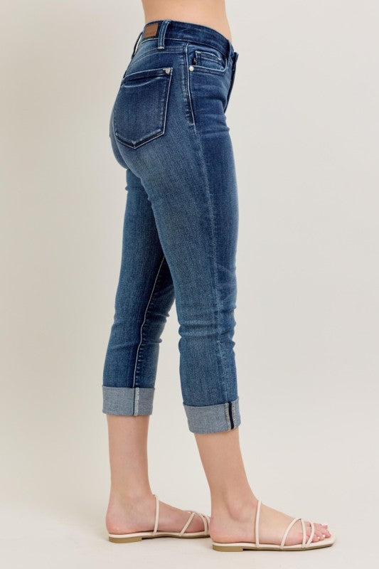 Dark Wash Cuffed Capri