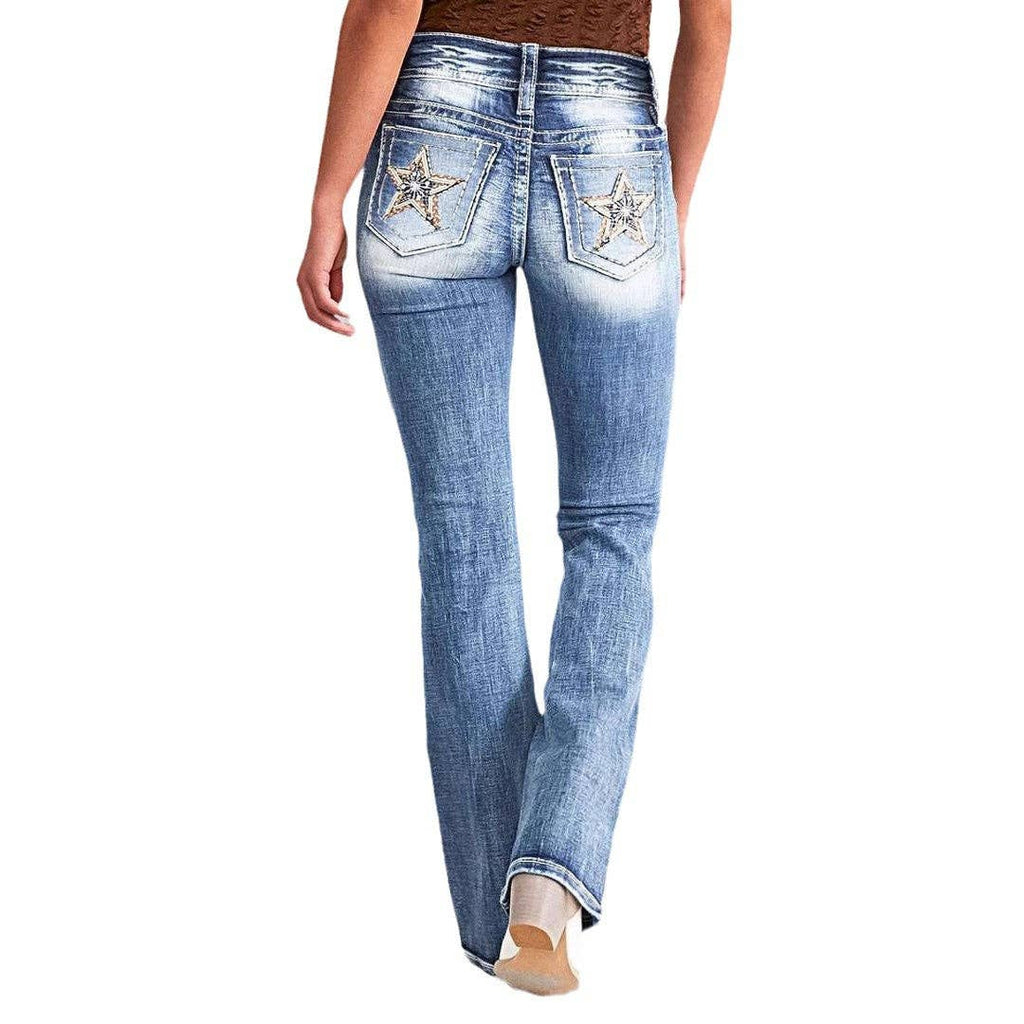 Embroidered Denim Straight Leg Pants for Women