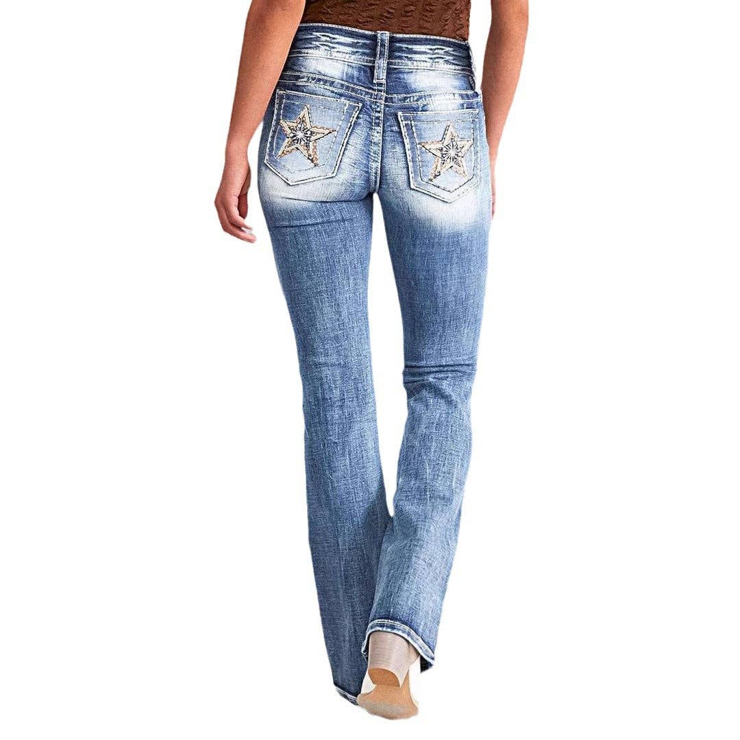 Embroidered Denim Straight Leg Pants for Women