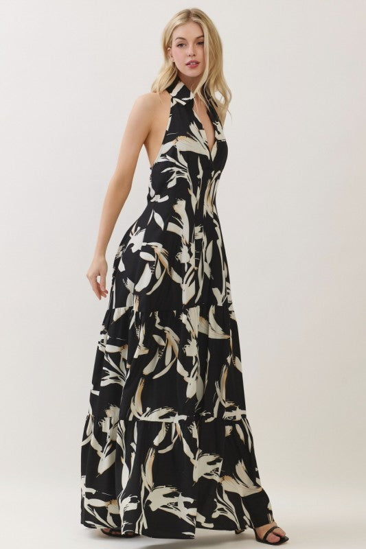 Sleeveless Halter Neck Tiered Maxi Dress