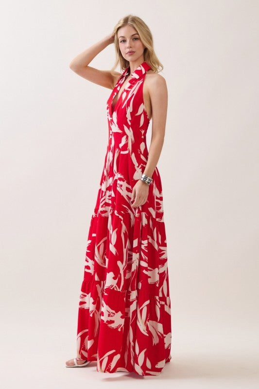 Sleeveless Halter Neck Tiered Maxi Dress