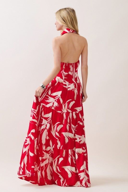 Sleeveless Halter Neck Tiered Maxi Dress