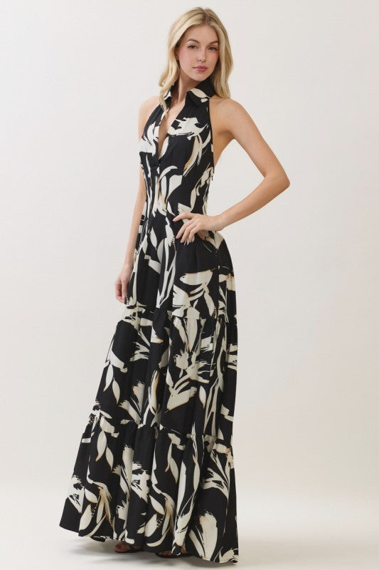 Sleeveless Halter Neck Tiered Maxi Dress
