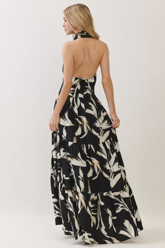 Sleeveless Halter Neck Tiered Maxi Dress
