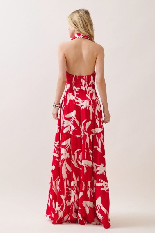 Sleeveless Halter Neck Tiered Maxi Dress