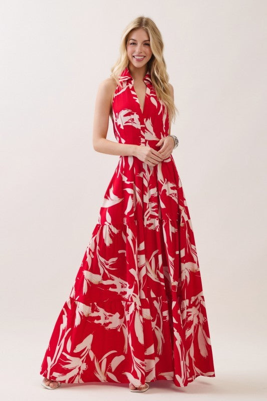 Sleeveless Halter Neck Tiered Maxi Dress