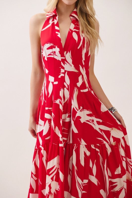 Sleeveless Halter Neck Tiered Maxi Dress