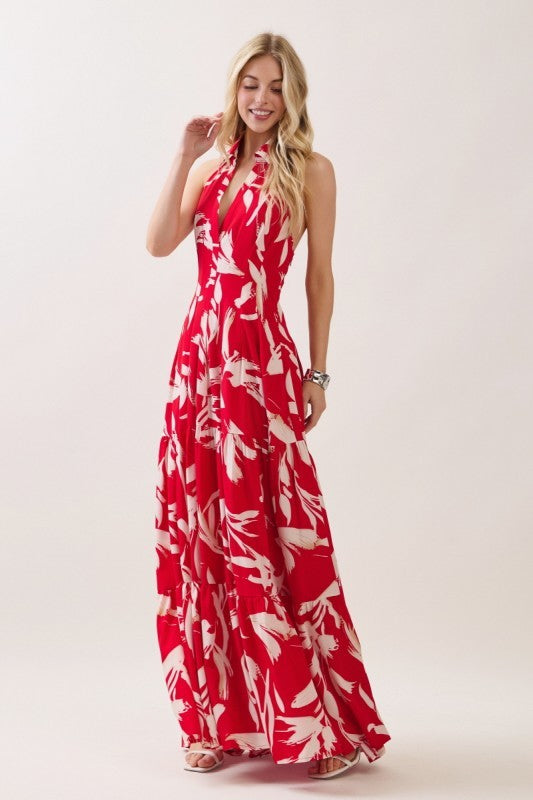 Sleeveless Halter Neck Tiered Maxi Dress
