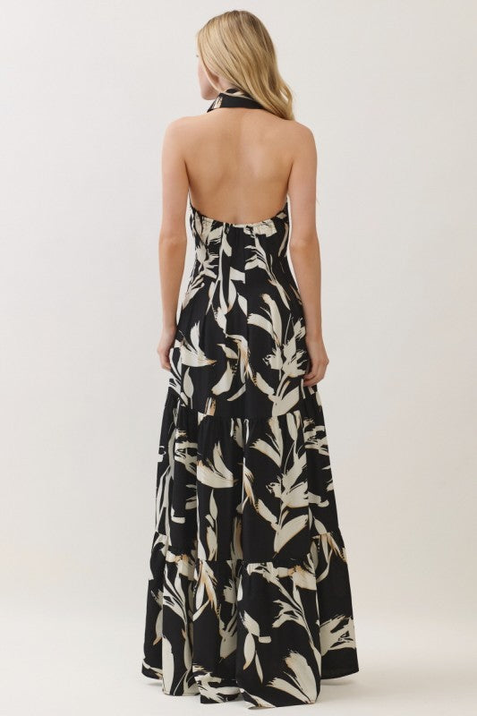 Sleeveless Halter Neck Tiered Maxi Dress
