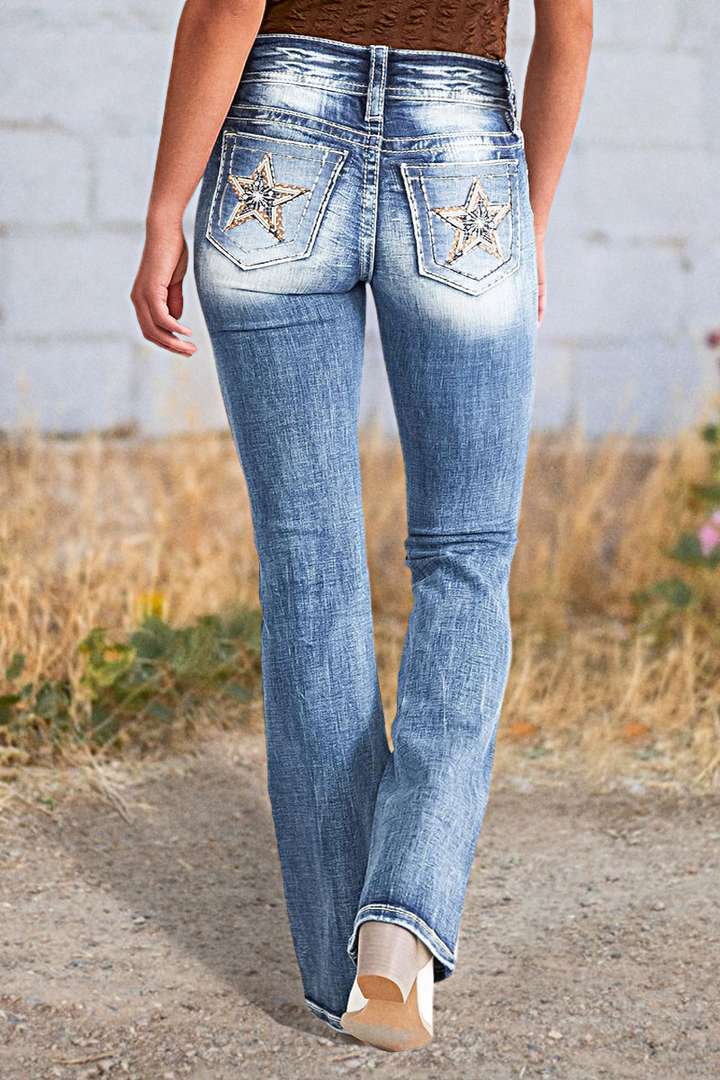 Embroidered Denim Straight Leg Pants for Women