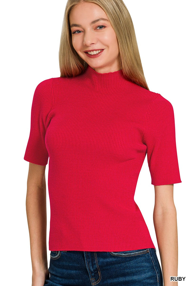 Viscose Ribbed Mock Neck Sweater