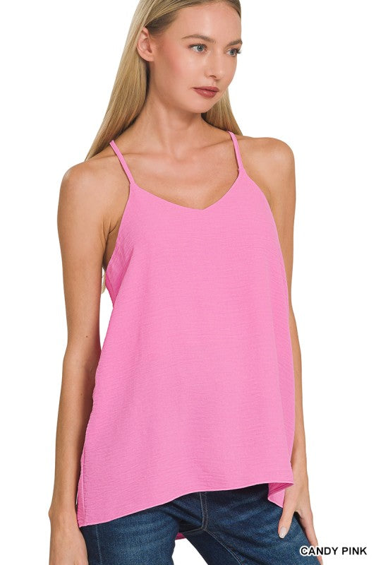 Woven Airflow Adjustable Strap V-neck Cami Top