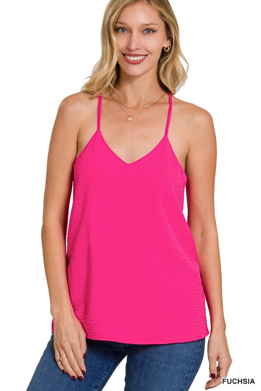 Woven Airflow Adjustable Strap V-neck Cami Top