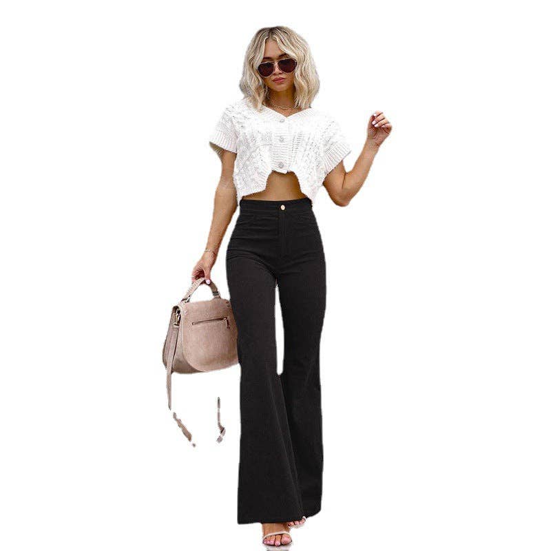 Solid Color Mid-Rise Slim Fit Corduroy Casual Pants