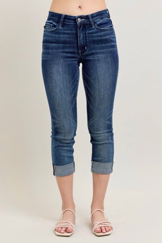 Dark Wash Cuffed Capri