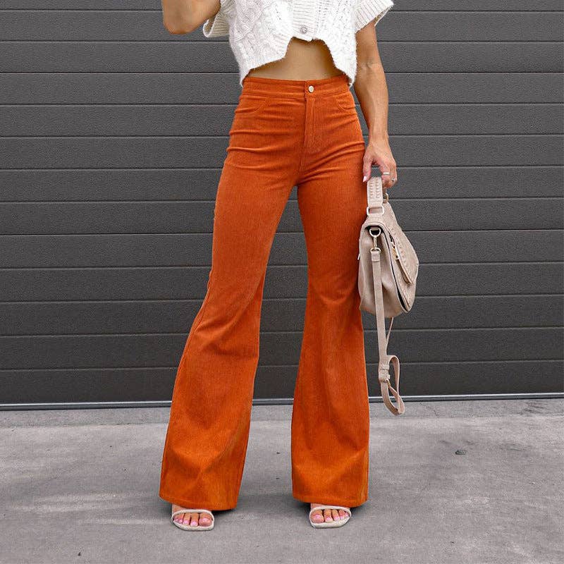 Solid Color Mid-Rise Slim Fit Corduroy Casual Pants