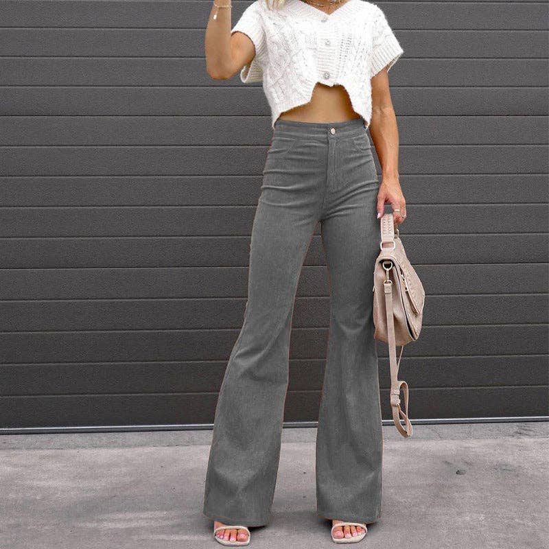 Solid Color Mid-Rise Slim Fit Corduroy Casual Pants